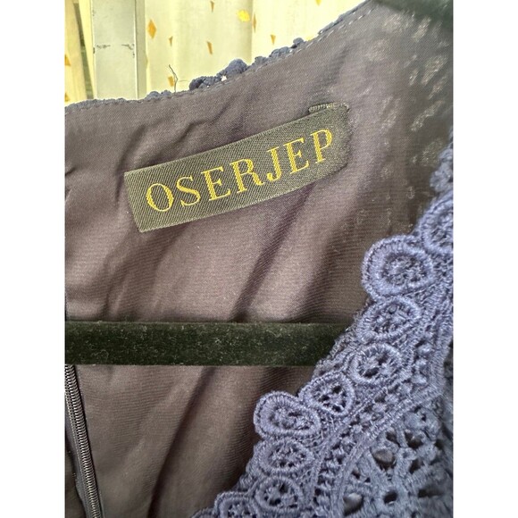 OSERJEP Scallop Eyelet Floral Lace Surplice V Neck Sheath Midi Dress Back Slit S - Picture 5 of 7